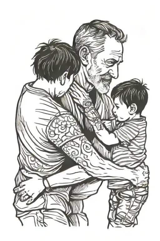 dad holding son's hand tattoo design idea