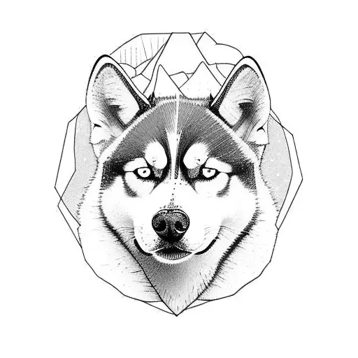husky dog in mountains with itsowner tattoo design idea