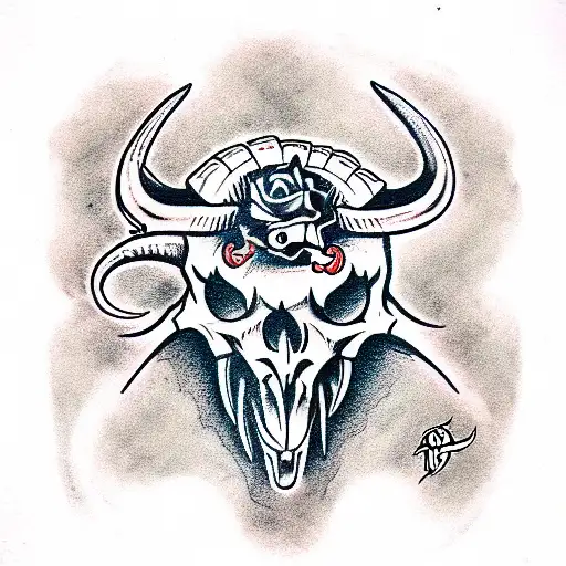 demon with a ram's skull tattoo design idea