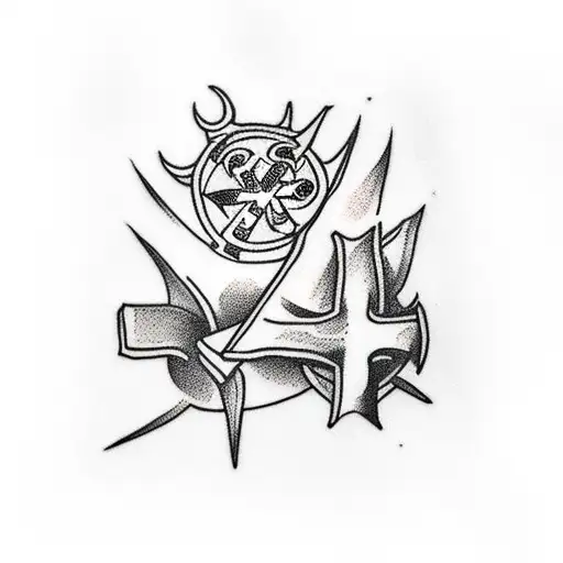 three crosses with thorn crown around ankle with Bible verse and clouds leg sleeve  tattoo design idea