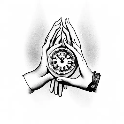 praying hands with a clock tattoo design idea