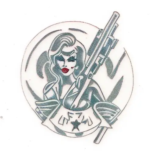 antifa pin up girl, full body.  tattoo design idea