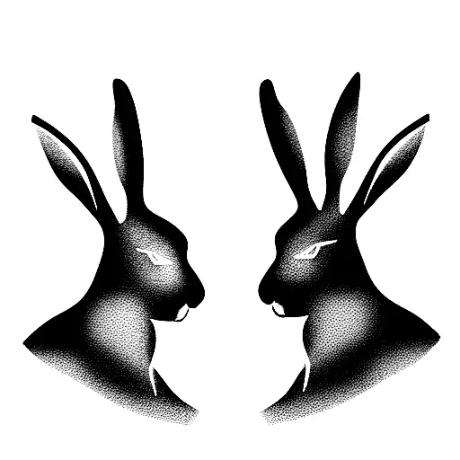 martini cocktail glass with silhouettes of two pink rabbits tattoo design idea