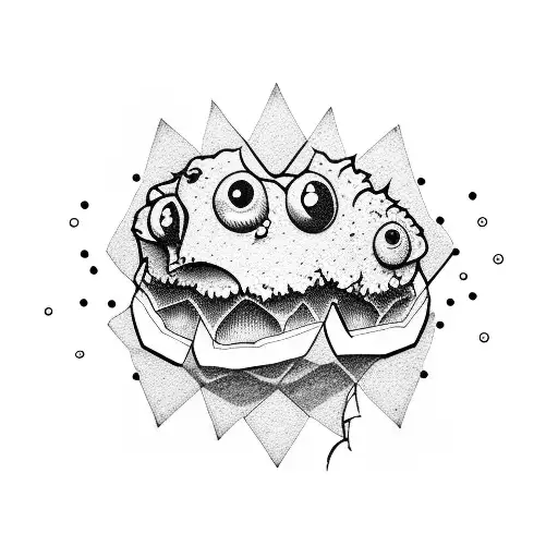 outline cute lake noch monster inside a chicken nugget tattoo design idea