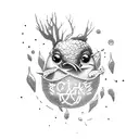 outline cute lake noch monster inside a chicken nugget tattoo design idea