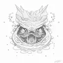 outline cute lake noch monster inside a chicken nugget tattoo design idea