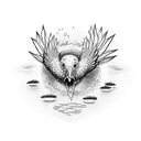 outline cute lake noch monster inside a chicken nugget tattoo design idea