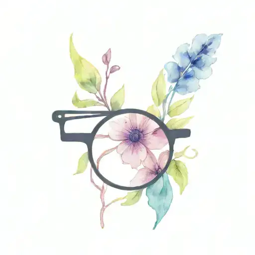 black eyeglass with flower growing tattoo design idea