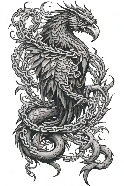 Back tattoo entire coverage Kirin Broken Chains: Around the phoenix's talons, include broken chains or shackles.  tattoo design idea