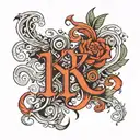 K N B H M letters combined together tattoo design idea