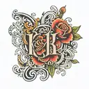 K N B H M letters combined together tattoo design idea