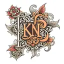 K N B H M letters combined together tattoo design idea