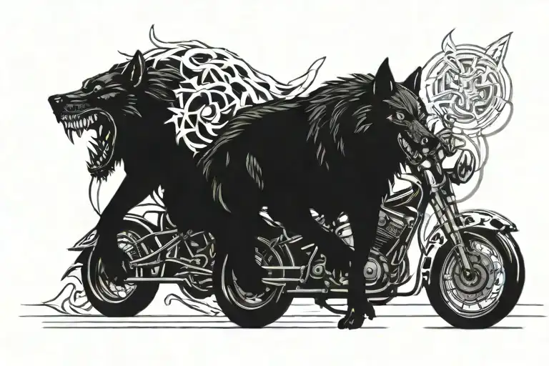 demon wolf and motorcycles tattoo design idea