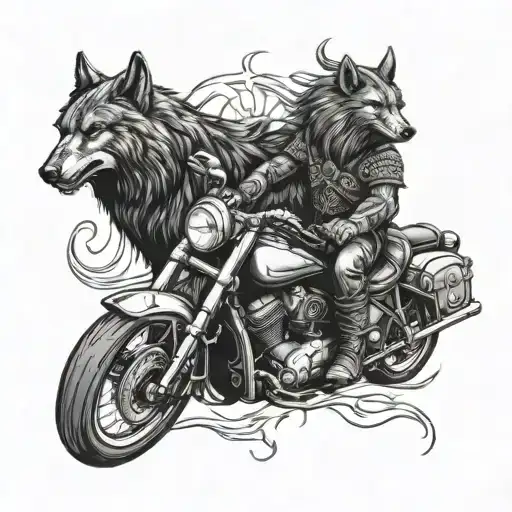 Viking wolf and motorcycles tattoo design idea