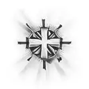 mini black cross on bottom of tricep tattoo design idea