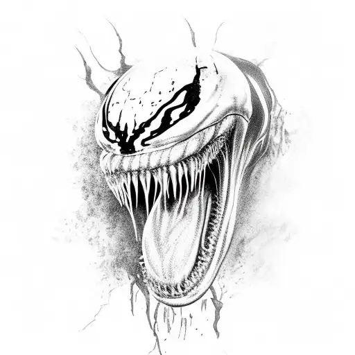 Venom portrait with open mouth and bloody teeth tattoo design idea