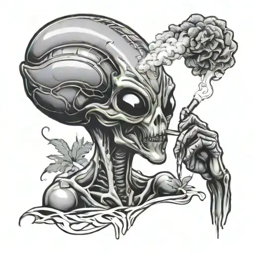 Alien smoking weed tattoo design idea