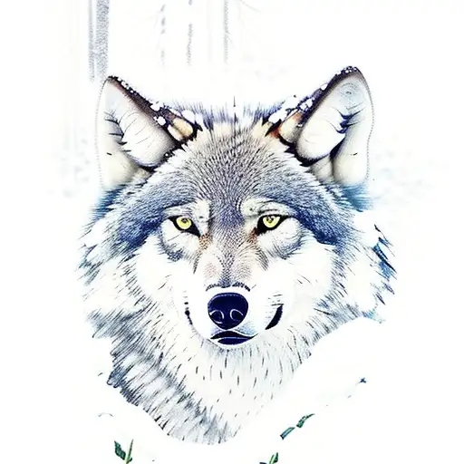 grey wolf in a snowy forest  tattoo design idea