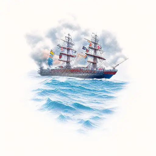 distroyd ship tattoo design idea