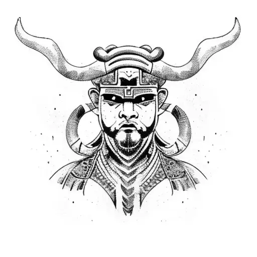 ancient warrior ready to fight on an ox on fire tattoo design idea