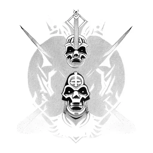 ancient dark warrior lost in the oblivion of his mind's world tryig to fight all the demons on his path tattoo design idea