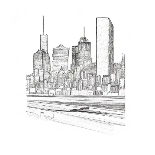 A sketch of the iconic Montevideo skyline with a carpenter's square tattoo design idea