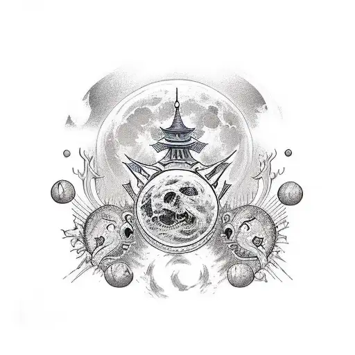 drowning crown and a moon with waxing gibbous phase  tattoo design idea