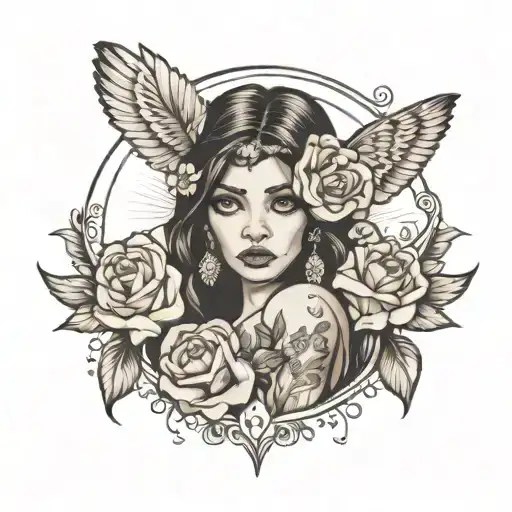 Gypsie girl holding a flower tattoo design idea