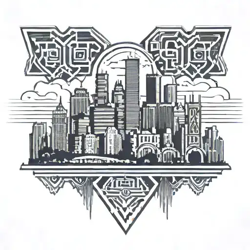 Aztec-inspired Chicago skyline with a subtle nod to the Chicago Bulls logo tattoo design idea