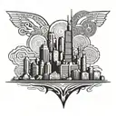 Aztec-inspired Chicago skyline with a subtle nod to the Chicago Bulls logo tattoo design idea