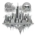Aztec-inspired Chicago skyline with a subtle nod to the Chicago Bulls logo tattoo design idea