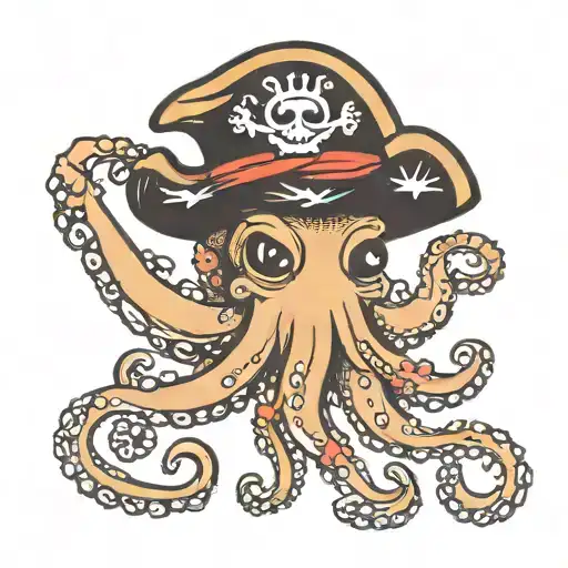 Chibi octopus wearing a pirate hat tattoo design idea