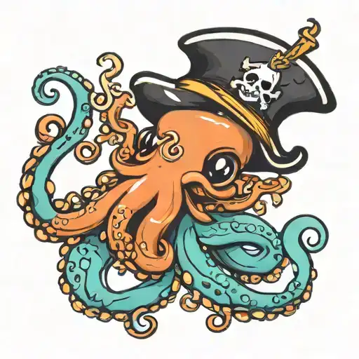 Cute chibi octopus wearing a pirate hat tattoo design idea