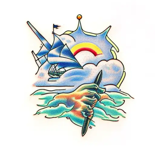 hand in clouds  tattoo design idea