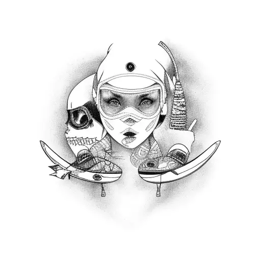 A nurse surrounded by surfboards and skateboards tattoo design idea