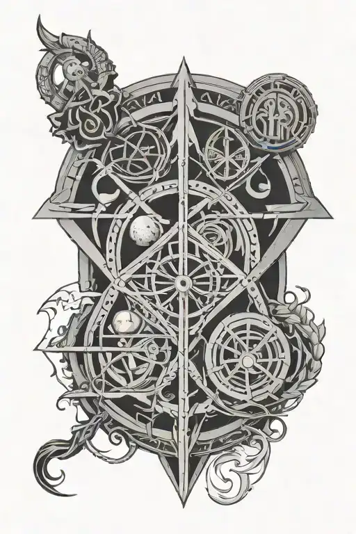 A mystical symbol representing the intersection of Star Wars, Harry Potter, and Viking lore tattoo design idea