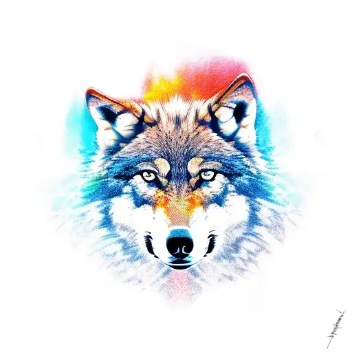 wolf running with back half abstract tattoo design idea