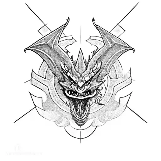 dragon's head, rpg, Bastardos word, medieval, d20 tattoo design idea