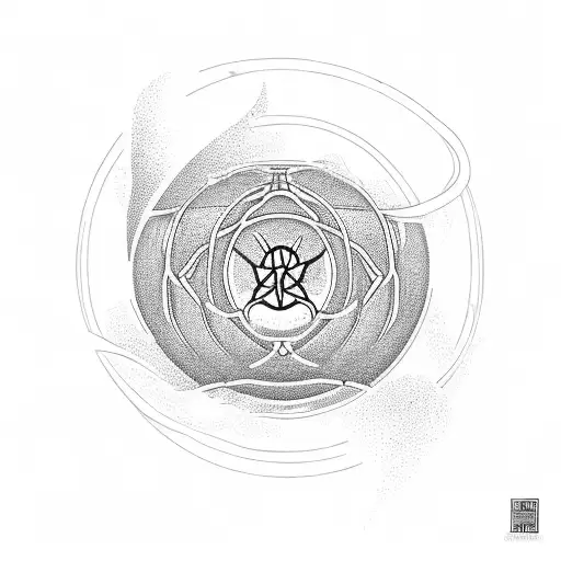 A basketball hoop made of earth bending elements, with a Taurus symbol hanging from it, symbolizing strength and achievement tattoo design idea