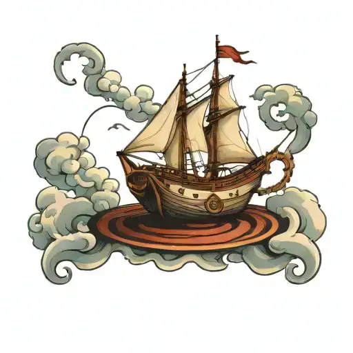 sailing ship in tea cup with storm clouds tattoo design idea