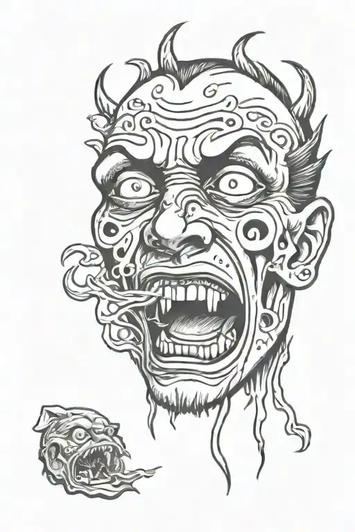 a crying face split open with monsters spilling out tattoo design idea
