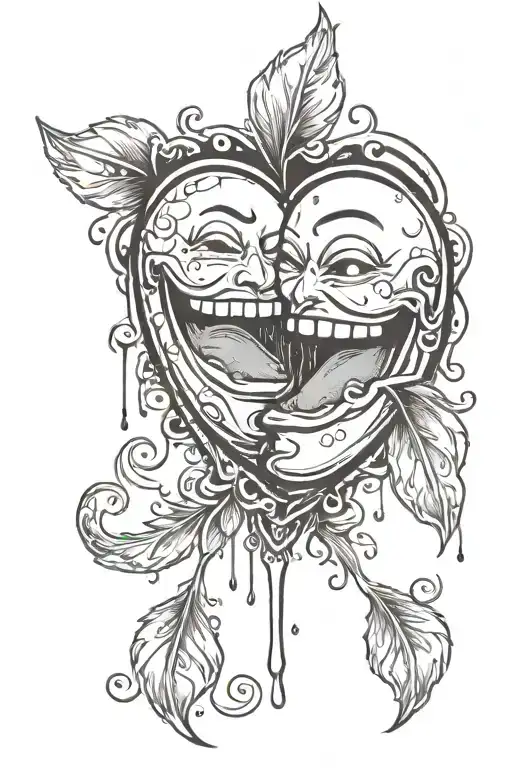 a crying heart split in half with a smiley face inside tattoo design idea