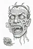 a crying face split open with monsters spilling out tattoo design idea