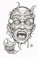 a crying face split open with monsters spilling out tattoo design idea