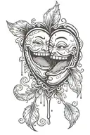 a crying heart split in half with a smiley face inside tattoo design idea