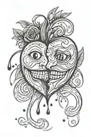 a crying heart split in half with a smiley face inside tattoo design idea