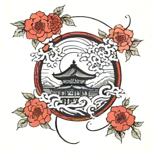 shinto shrine tattoo design idea