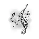 Musical notes intertwined with stock market graphs tattoo design idea