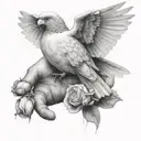 une colombes dans des mains avec des rose dans le bec  tattoo design idea