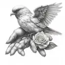 une colombes dans des mains avec des rose dans le bec  tattoo design idea